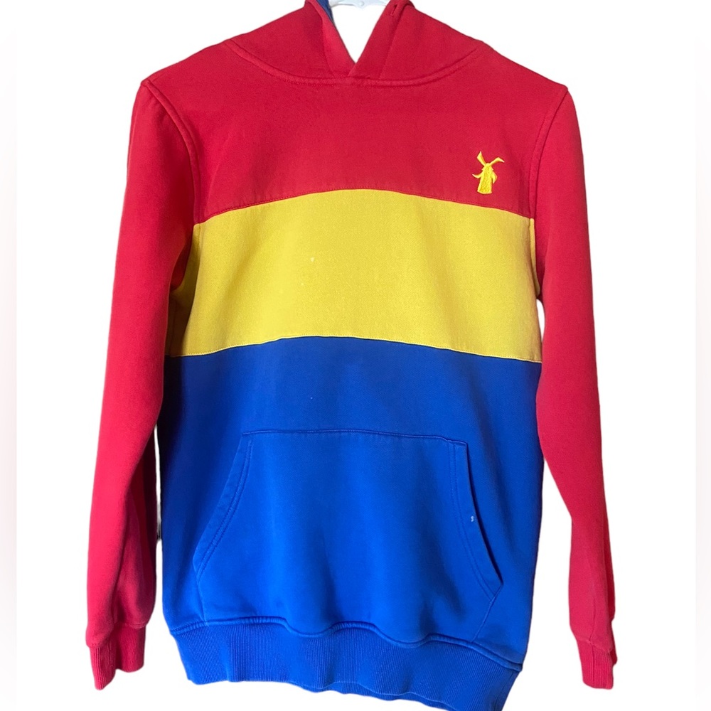 Retro DUTCH BROS Coffee Red Yellow Blue Striped High End Women’s XS Hoodie
